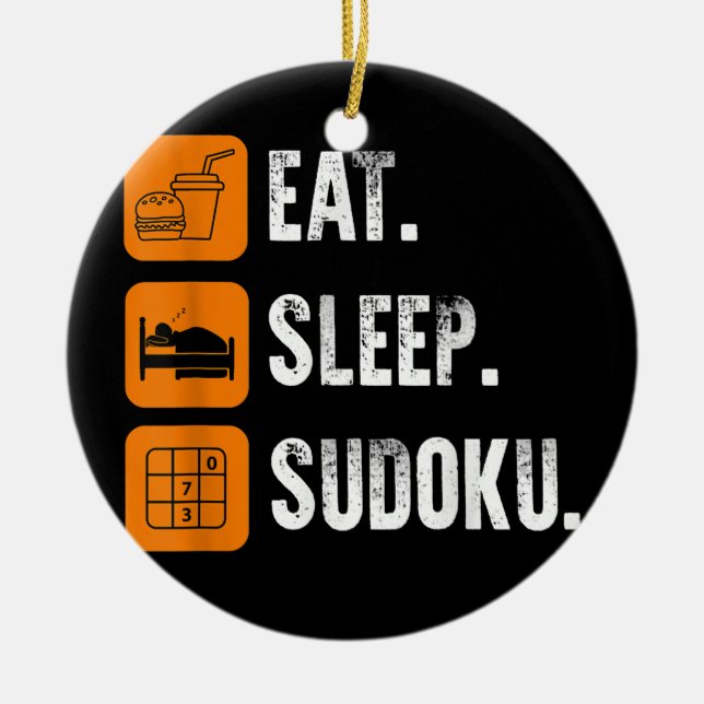 Eat Sleep Sudoku Repeat Number Place Board Game  Ceramic Tree Decoration (Front)