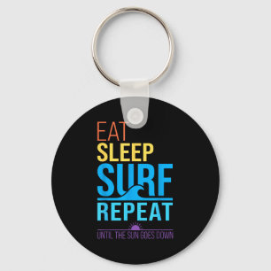 Eat sleep surf repeat retro sunset colours surfing key ring