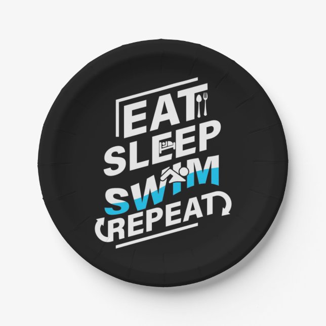 Eat Sleep Swim Paper Plate (Front)