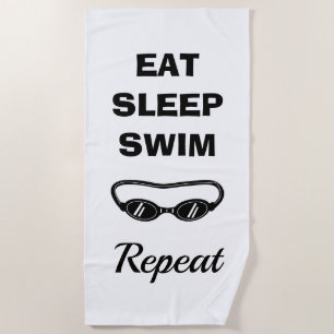 Eat sleep swim repeat funny goggles beach towel