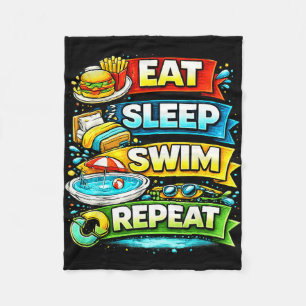 Eat sleep swim repeat funny summer vacation pool fleece blanket