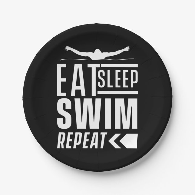 Eat Sleep Swim Repeat Paper Plate (Front)