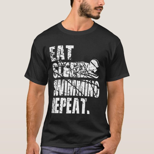 Eat Sleep Swimming Repeat Swimming Lover Funny Gif T-Shirt (Front)