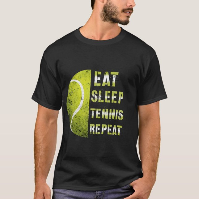Eat Sleep Tennis Repeat Custom Name Funny Sports  T-Shirt (Front)