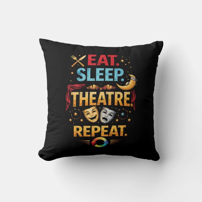 Eat, Sleep, Theatre, Repeat Cushion (Front)