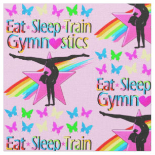 EAT SLEEP TRAIN GYMNASTICS RAINBOW DESIGN FABRIC