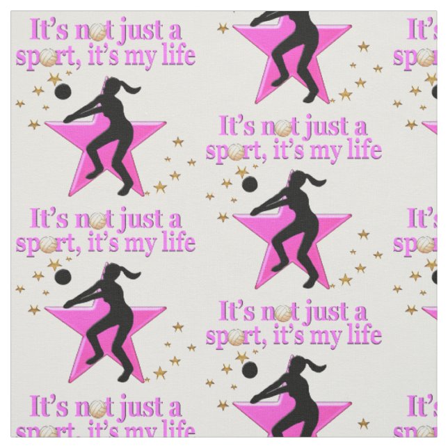 EAT, SLEEP, TRAIN, PINK VOLLEYBALL STAR DESIGN FABRIC (Swatch)