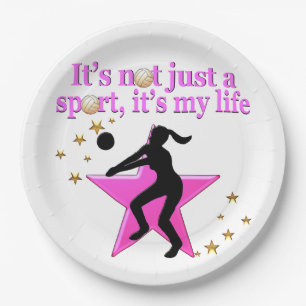 EAT, SLEEP, TRAIN, PINK VOLLEYBALL STAR DESIGN PAPER PLATE