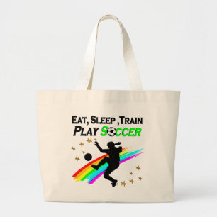 EAT, SLEEP, TRAIN PLAY SOCCER LARGE TOTE BAG