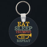 Eat Sleep Trumpet Repeat Funny Marching Band Key Ring<br><div class="desc">Funny trumpet player design for those playing brass musical instrument in a music band, orchestra or musical performance. Cool vintage retro Jazz music lover merchandise for musician and marching band member. Perfect for music teacher, orchestra fan and those who love to play trumpet. Great Christmas gift and birthday present for...</div>