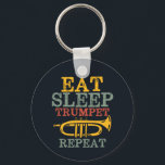 Eat Sleep Trumpet Repeat Funny Marching Band Key Ring<br><div class="desc">Funny trumpet player design for those playing brass musical instrument in a music band, orchestra or musical performance. Cool vintage retro Jazz music lover merchandise for musician and marching band member. Perfect for music teacher, orchestra fan and those who love to play trumpet. Great Christmas gift and birthday present for...</div>