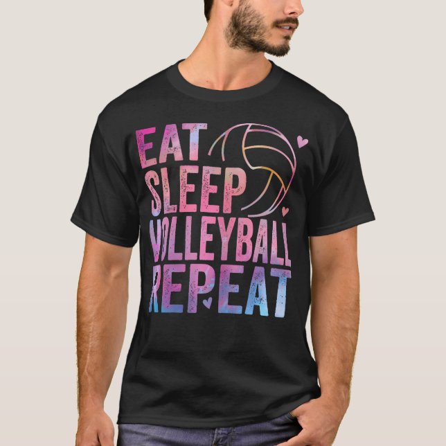 Eat Sleep Volleyball Repeat colourful teen girls w T-Shirt (Front)