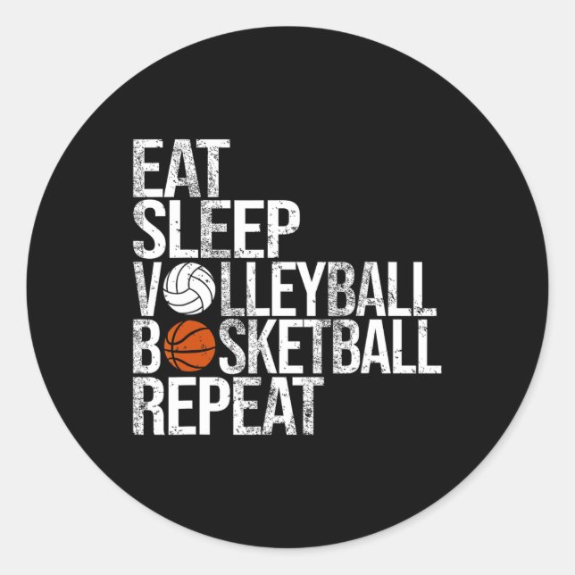 Eat Sleep Volleyll Sketll Repeat Funny Ll  Classic Round Sticker (Front)