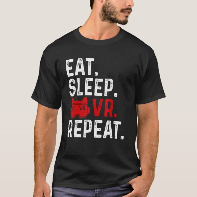 Eat Sleep Vr Repeat  Gaming Virtual Reality Retro T-Shirt (Front)