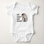 Eat Sleep... Watercolor Emperor Baby Penguin   Bodysuit<br><div class="desc">watercolor painted cute emperor penguin chick with a quote "eat,  sleep,  nap,  repeat"  baby bodysuit</div>