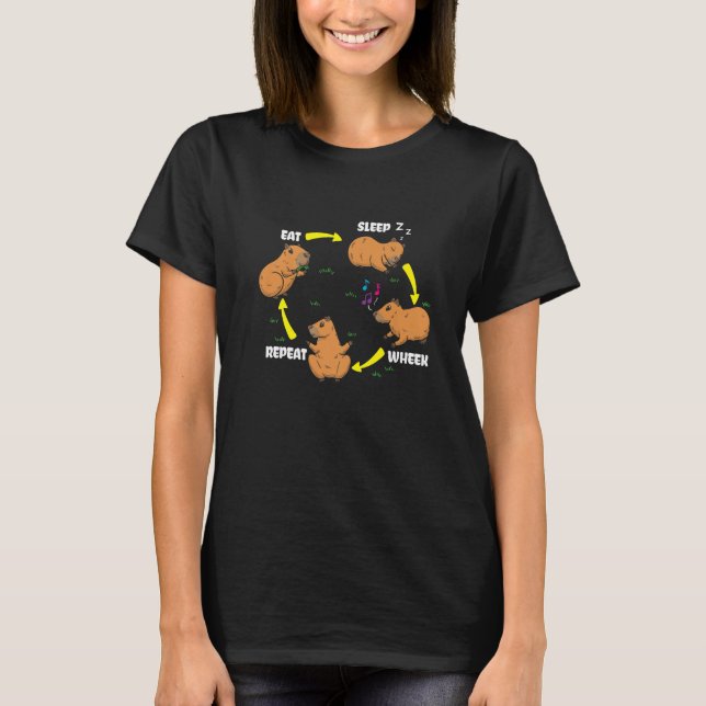 Eat Sleep Wheek Repeat Capybara Whisperer Cavy Rod T-Shirt (Front)