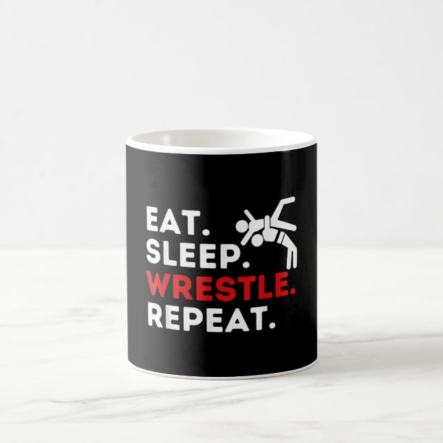 Eat Sleep Wrestle Repeat - Funny Wrestling & Coffee Mug (Center)