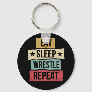 Eat Sleep Wrestle Repeat Wrestling Wrestler Retro Key Ring