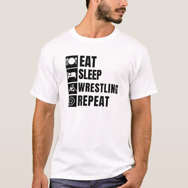 Eat Sleep Wrestling Repeat Funny T-Shirt (Front)