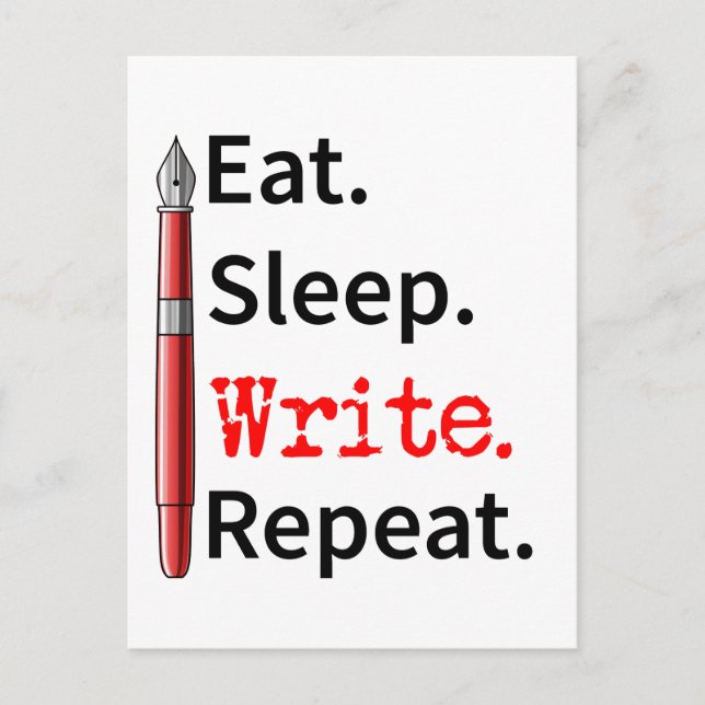 Eat Sleep Write Repeat Writer Postcard (Front)