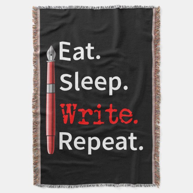 Eat Sleep Write Repeat Writer Throw Blanket (Front Vertical)