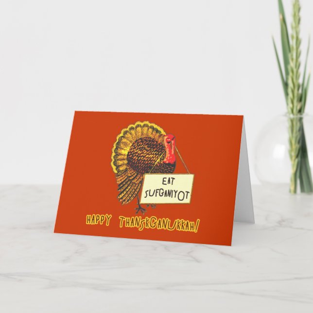 Eat Sufganiyot Funny Thanksgiving Hanukkah Tee Holiday Card (Front)