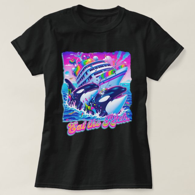 Eat The Rich Whale 90s Orca Whale Animal Yacht T-Shirt (Design Front)