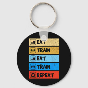 Eat Train Repeat Strength Sports Gym Funny Bodybui Key Ring