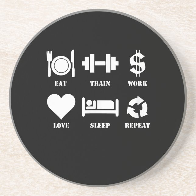 Eat Train Work Love Sleep Repeat Motivational Gym Coaster (Front)