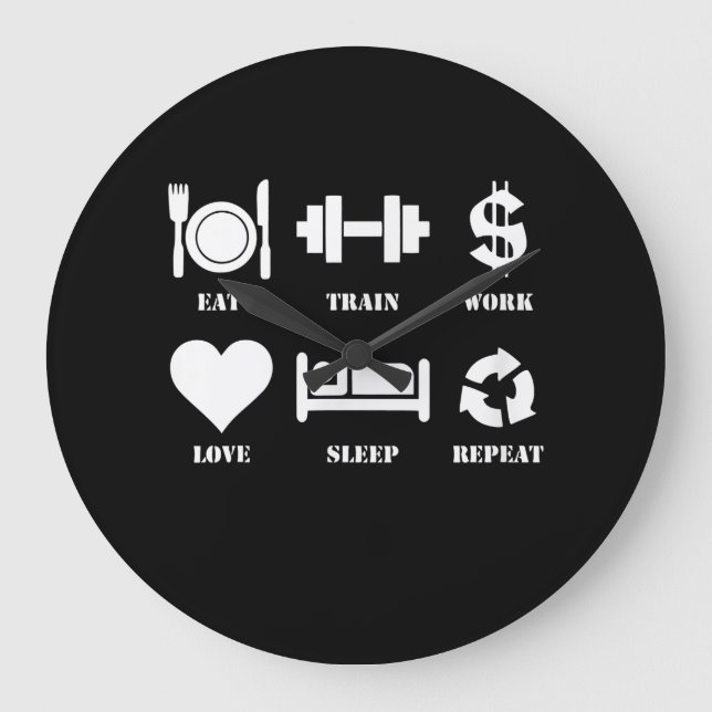 Eat Train Work Love Sleep Repeat Motivational Gym Large Clock (Front)