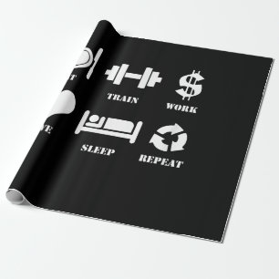 Eat Train Work Love Sleep Repeat Motivational Gym Wrapping Paper