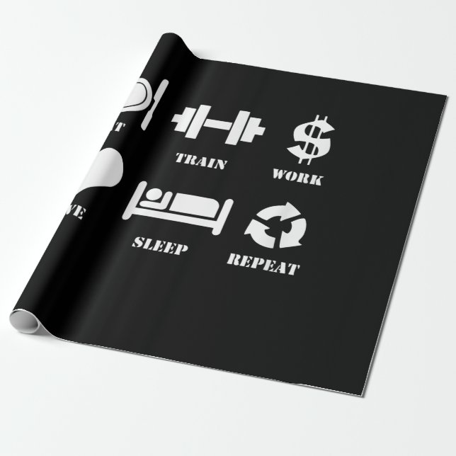 Eat Train Work Love Sleep Repeat Motivational Gym Wrapping Paper (Unrolled)