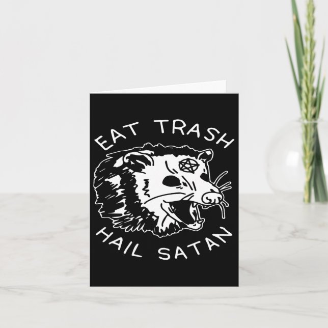 Eat Trash Hail Satan Matching Christmas Pajama Xma Card (Front)