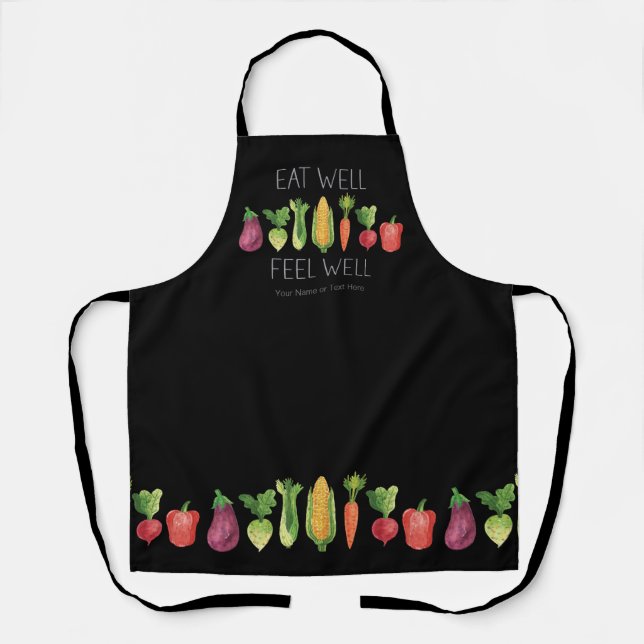 Eat Well Feel Well Watercolor Organic Vegetables   Apron (Front)