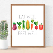 Eat Well Feel Well Watercolor Organic Vegetables