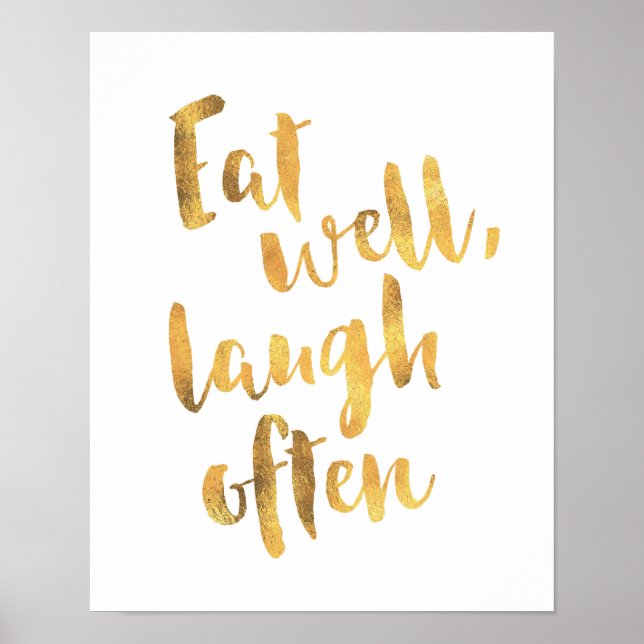 Eat well laugh often gold typographyquote poster (Front)