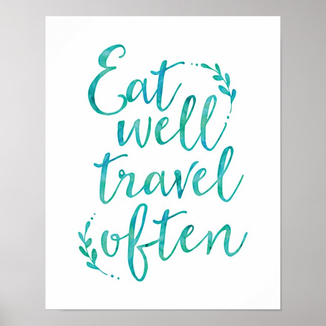 Eat well travel often typography blue quote poster (Front)