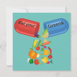 Eat Your Greens Veggie Pill Nutrition Healthy Food Invitation