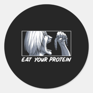 Eat Your Protein Anime Gym Manga Bodybuilding Fitn Classic Round Sticker