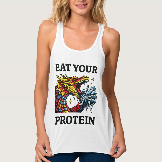 Eat Your Protein – Epic Dragon Eating Knight Singlet (Front)