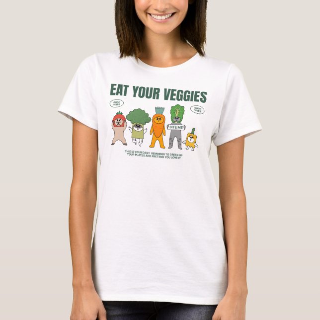 Eat Your Veggies Funny Cat T-Shirt (Front)