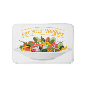 Eat Your Veggies Quote fresh salad mix bowl Bath Mat