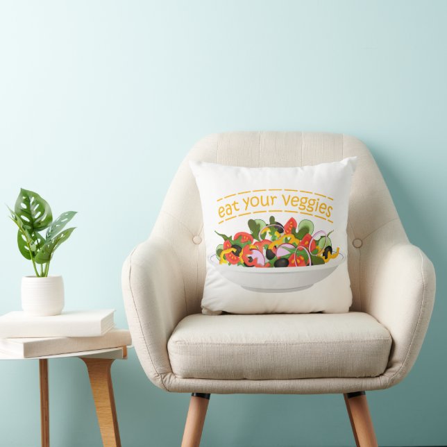 Eat Your Veggies Quote fresh salad mix bowl Cushion (Chair)