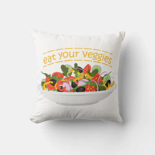 Eat Your Veggies Quote fresh salad mix bowl Cushion