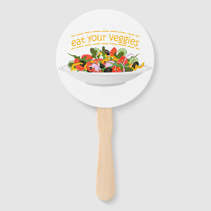 Eat Your Veggies Quote fresh salad mix bowl Hand Fan