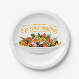 Eat Your Veggies Quote fresh salad mix bowl Paper Plate