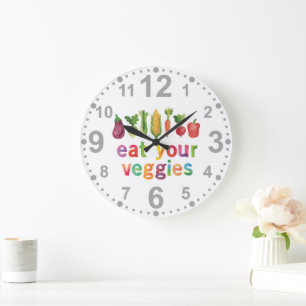 Eat Your Veggies Rainbow Colours Healthy Garden Large Clock