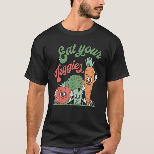 Eat Your Veggies Retro 90s Style Vegetable  Vegan T-Shirt (Front)