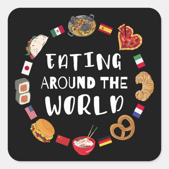 Eating around the world square sticker (Front)