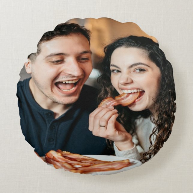 Eating Bacon Photo Customize Personalize Round Cushion (Front)